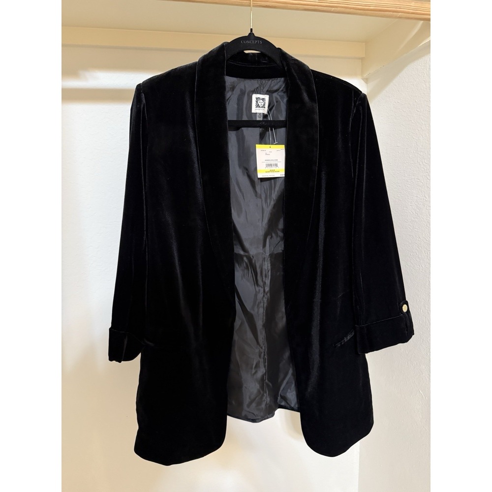 Anne Klein Black Blazer Suit Jacket Women's M Cuffed Sleeves Button Detail